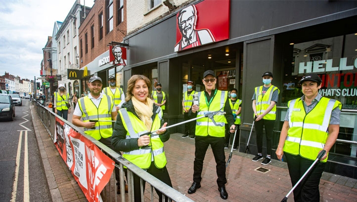 Pictured: Staff at KFC Taunton litter picking